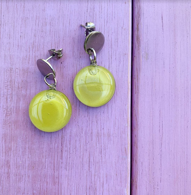 Cristalida Round Drop Earrings For Women / Fused Glass, Surgical Steel / Yellow / Pop Fashion Earrings